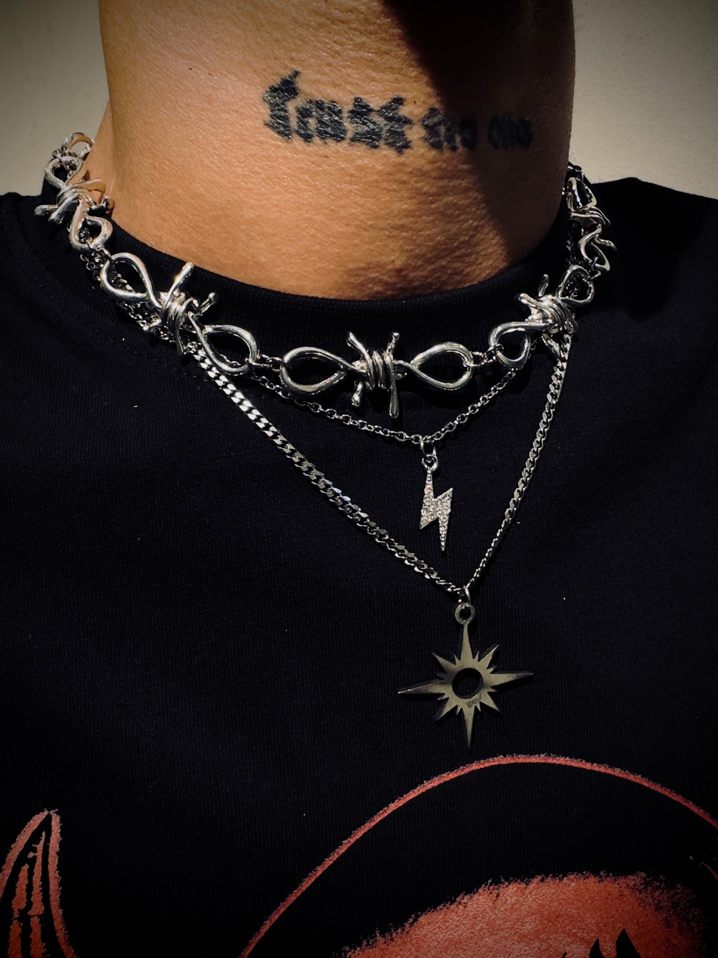 Barbed & star & bolt necklace