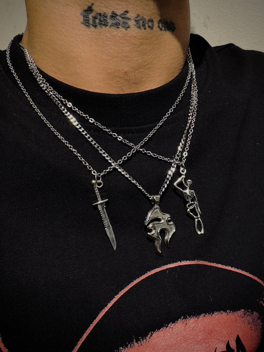 Knife & skeleton necklace set