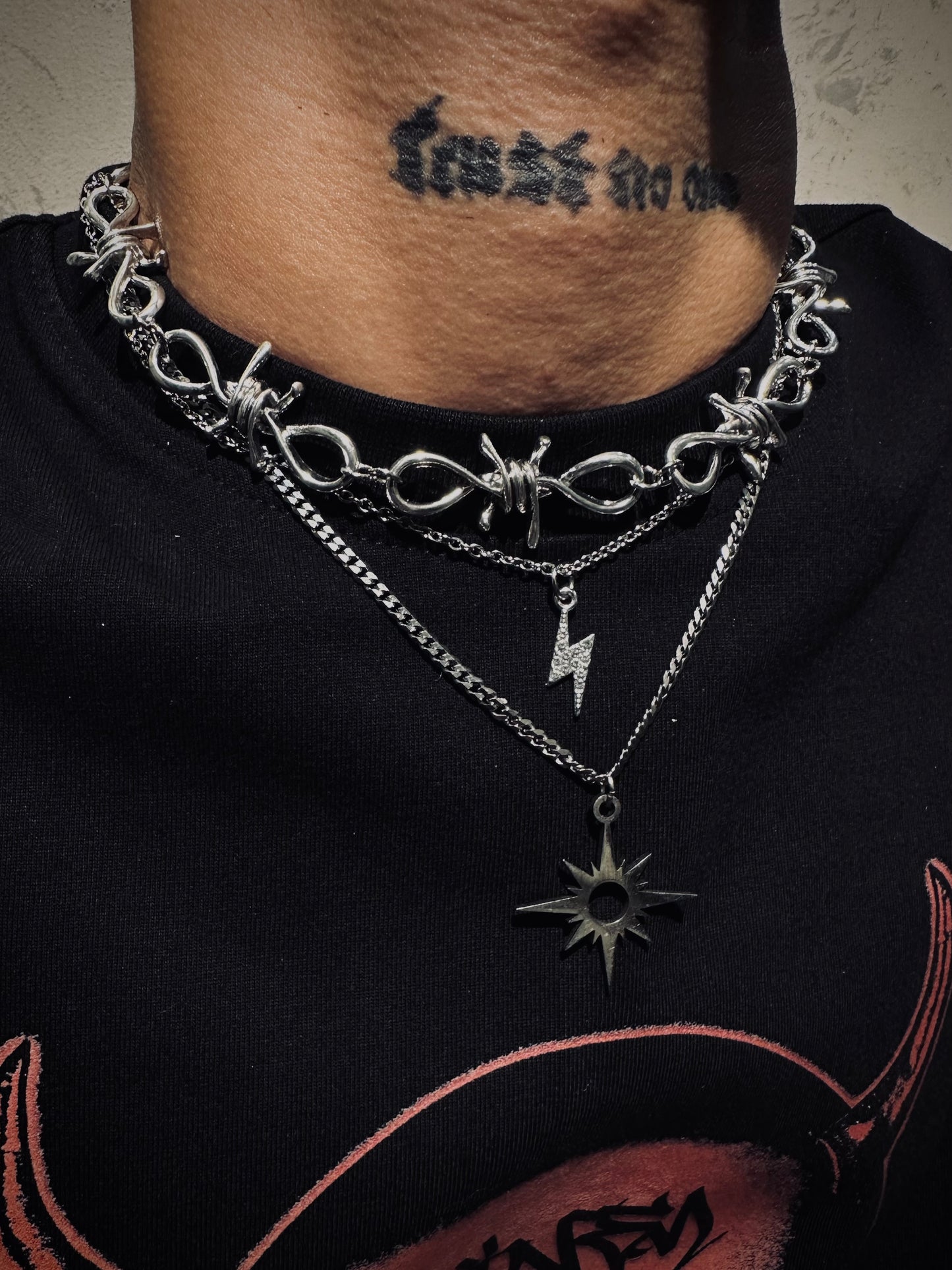 Barbed & star & bolt necklace