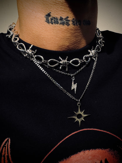 Barbed & star & bolt necklace