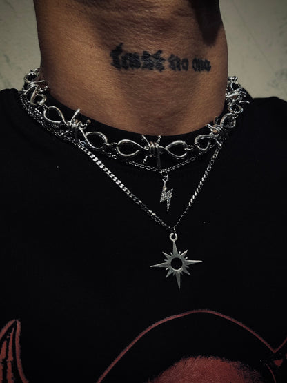 Barbed & star & bolt necklace