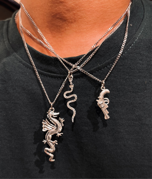 Dragon,snake,gun layered Necklace