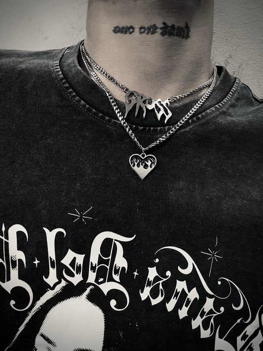 Flam heart & gross necklace set